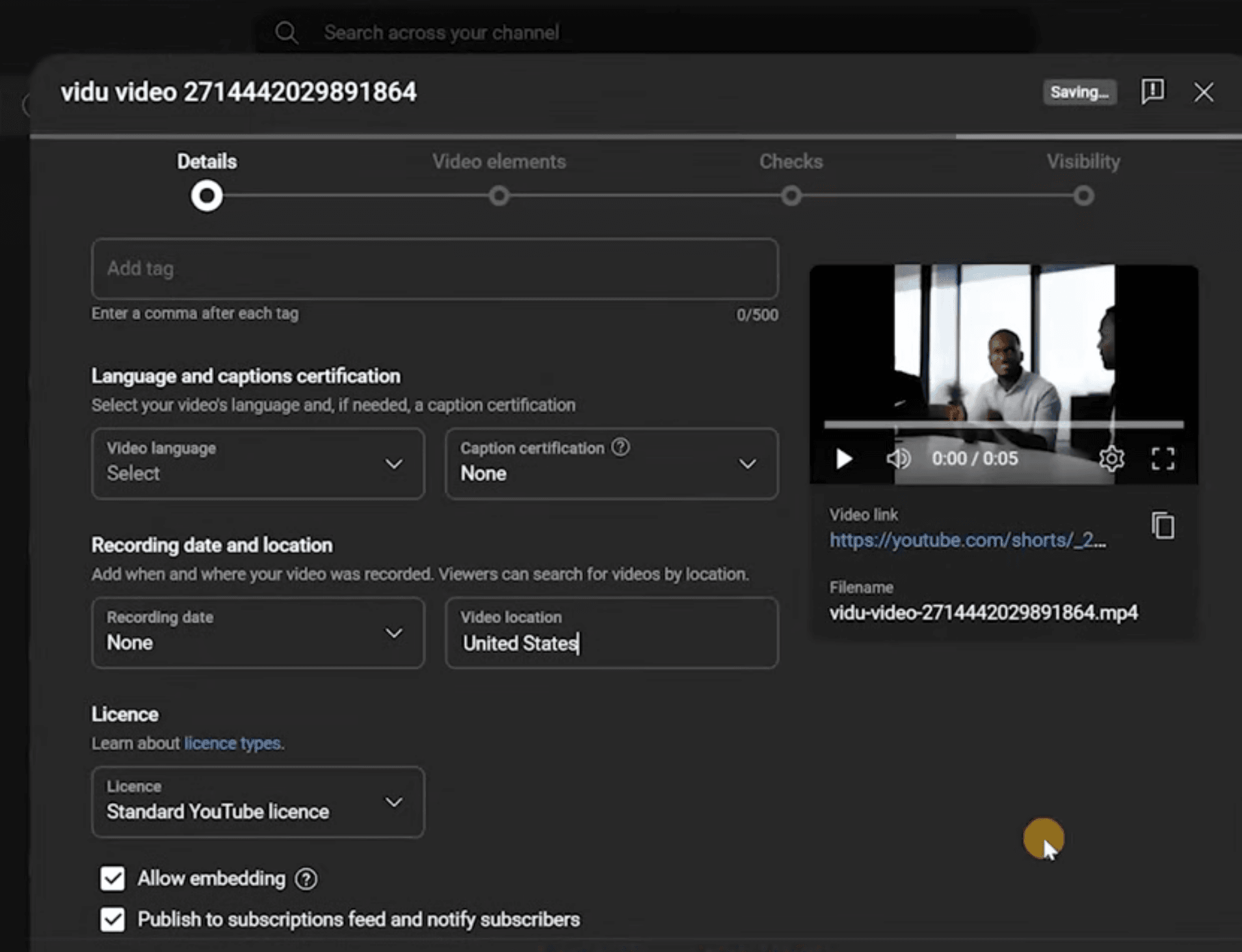 YouTube Studio video location targeting settings interface